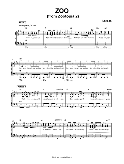 Zoo (from Zootopia 2) - Shakira (Piano)