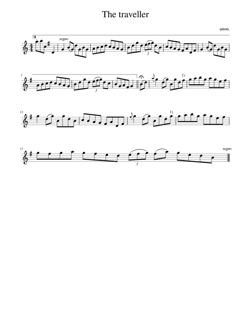 The traveller sheet music for piano solo musescore