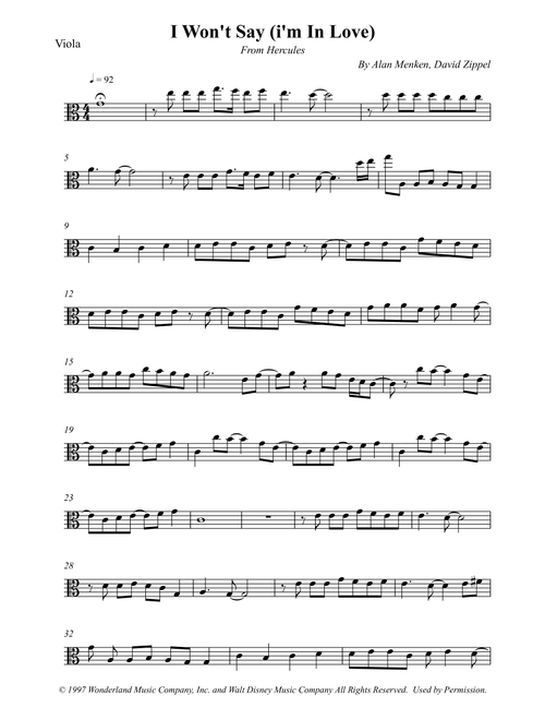 I Won't Say (i'm In Love) (Arr. Wesley S. SIlva) - David Zippel, Alan Menken (Viola Solo)