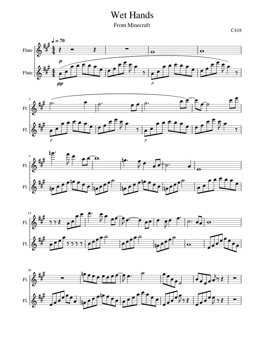 Wet hands (Minecraft)C418 Sheet music for Flute (Woodwind Duet