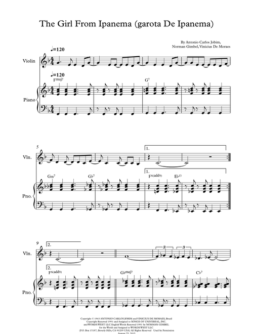 The Girl From Ipanema (garôta De Ipanema) (Arr. Wesley S. SIlva) - Perry Hs Jazz Bands (Violin and Piano)