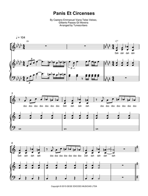 Panis Et Circenses (Arr. Tunescribers) - Caetano Emmanuel Viana Teles Veloso, Gilberto Passos Gil Moreira (Piano Vocal)