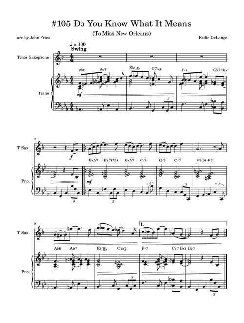 Do You Know What It Means To Miss New Orleans (Arr. John Fries) - Eddie De Lange, Louis Alter (Tenor Sax and Piano)