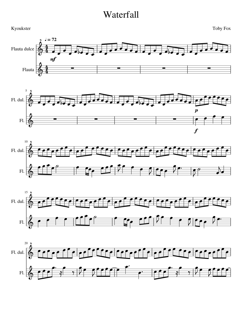 Undertale Waterfall For Flute Pals Sheet music for Flute, Recorder