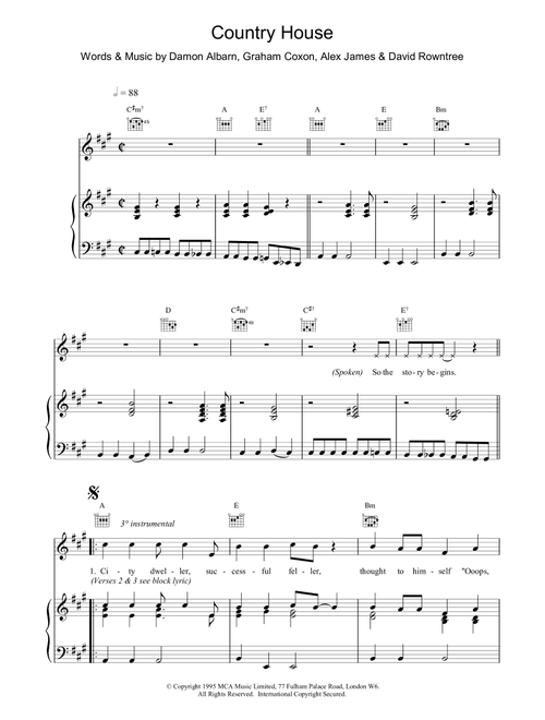 Country House - Blur (Piano-Vocal-Guitar (Piano Accompaniment))