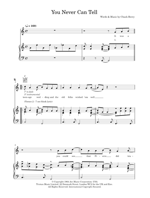 You Never Can Tell (from Pulp Fiction) - Chuck Berry (Piano-Vocal-Guitar (Piano Accompaniment))