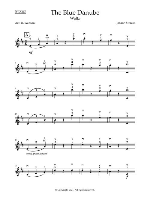 The Blue Danube for violin (Arr. Douglas Wattson) - Johann Strauss (Violin Solo)
