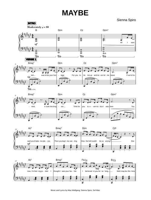 Maybe - Sienna Spiro (Piano)