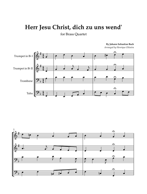 Bach's Choral - "Herr Jesu Christ, dich zu uns wend'" (Brass Quartet) (Arr. Henrique Oliveira) - Johann Sebastian Bach (Brass Ensemble)