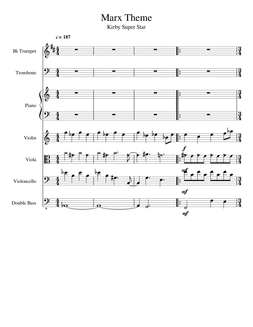 Kirby Superstar: Marx's Theme Sheet music for Piano, Trombone, Trumpet in  b-flat, Contrabass & more instruments (Mixed Ensemble) 