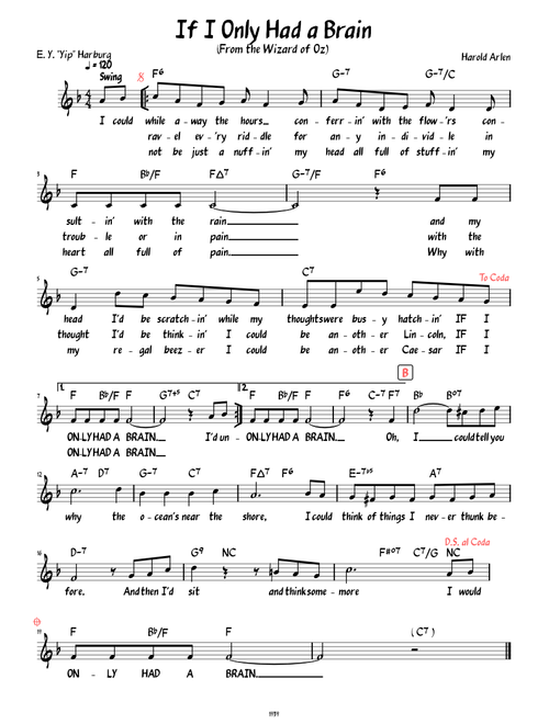 If I Only Had a Brain (Lead sheet with lyrics )