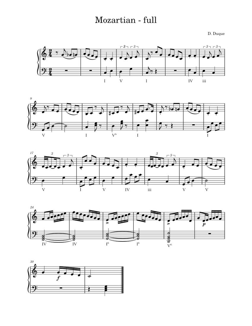 Mozartian melody + accompaniment Sheet music for Piano (Solo) Easy ...