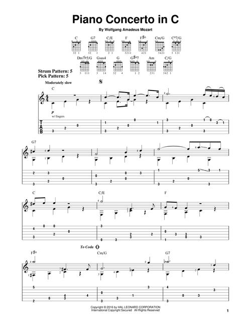 Piano Concerto In C - Wolfgang Amadeus Mozart (Easy Guitar with TAB)