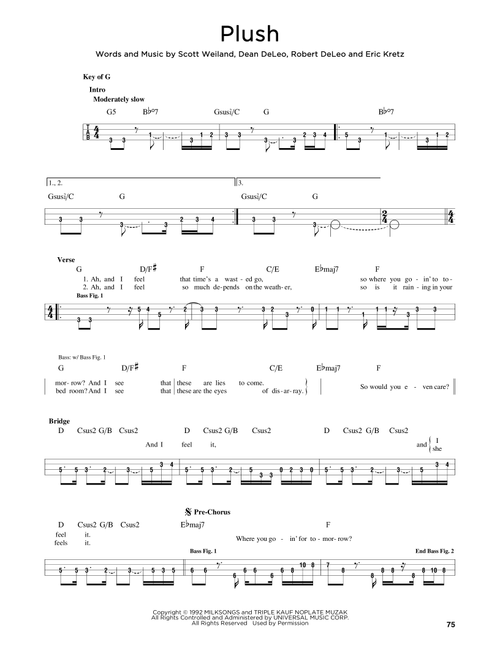 Plush - Stone Temple Pilots (Easy Bass Tab)