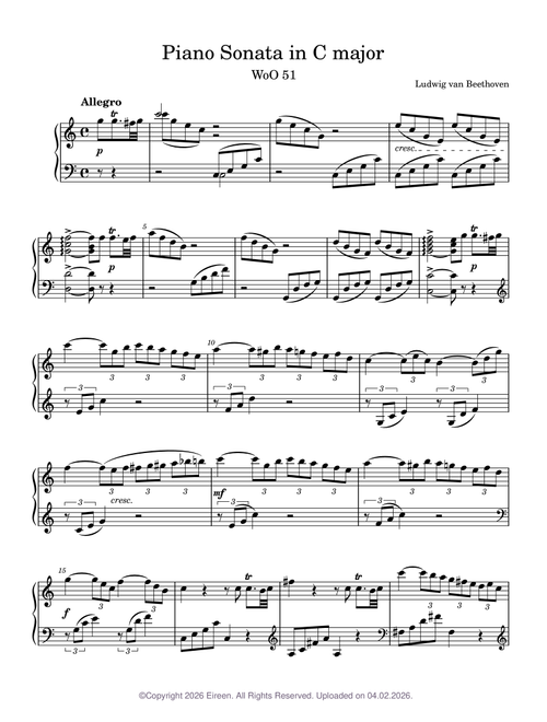 Piano Sonata in C major, WoO 51 – Ludwig Van Beethoven