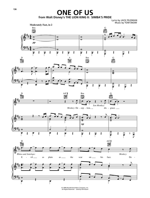 One Of Us (from The Lion King II: Simba's Pride) - Jack Feldman (Piano-Vocal-Guitar)