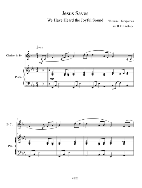 Jesus Saves (Clarinet Solo with Piano Accompaniment) (Arr. B. C. Dockery) - William J Kirkpatrick (Clarinet and Piano)