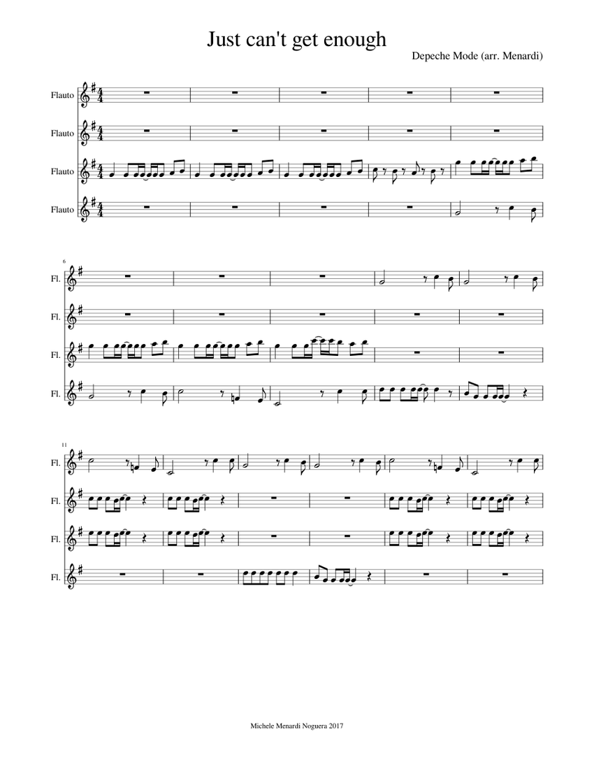Just can't get enough by Depeche Mode for flute quartet Sheet