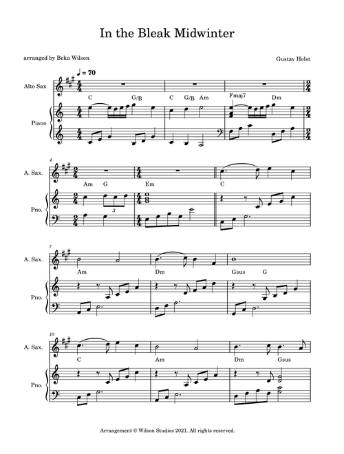 In the Bleak Midwinter--alto sax solo (Arr. Beka Wilson) - Gustav Holst (Alto Sax and Piano)