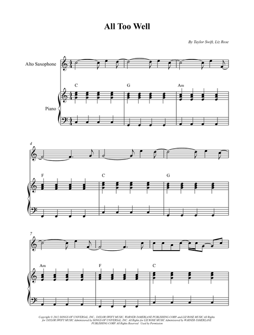 All Too Well (Arr. Wesley S. SIlva) - Taylor Swift (Alto Sax and Piano)