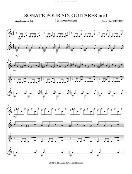 SONATE POUR SIX GUITARES No1 (Arr. Francois Couture) (Guitar Ensemble)
