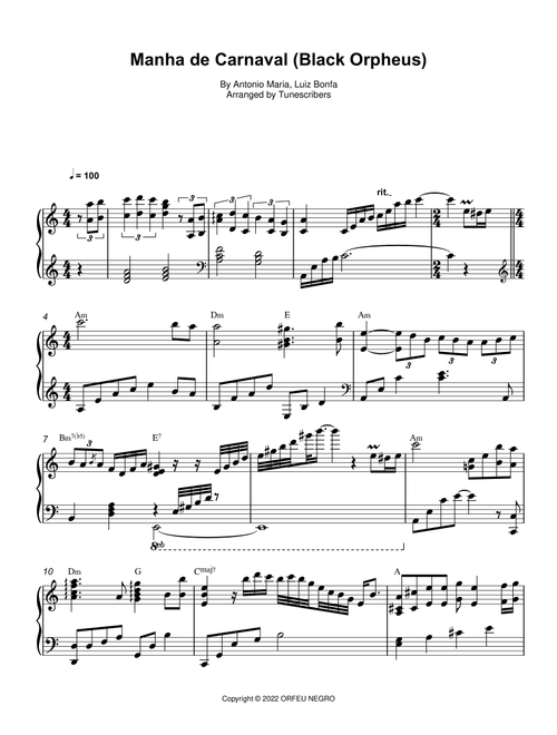 Manha de Carnaval (Black Orpheus) (Arr. Tunescribers) - Antonio Maria, Luiz Bonfa (Piano Solo)