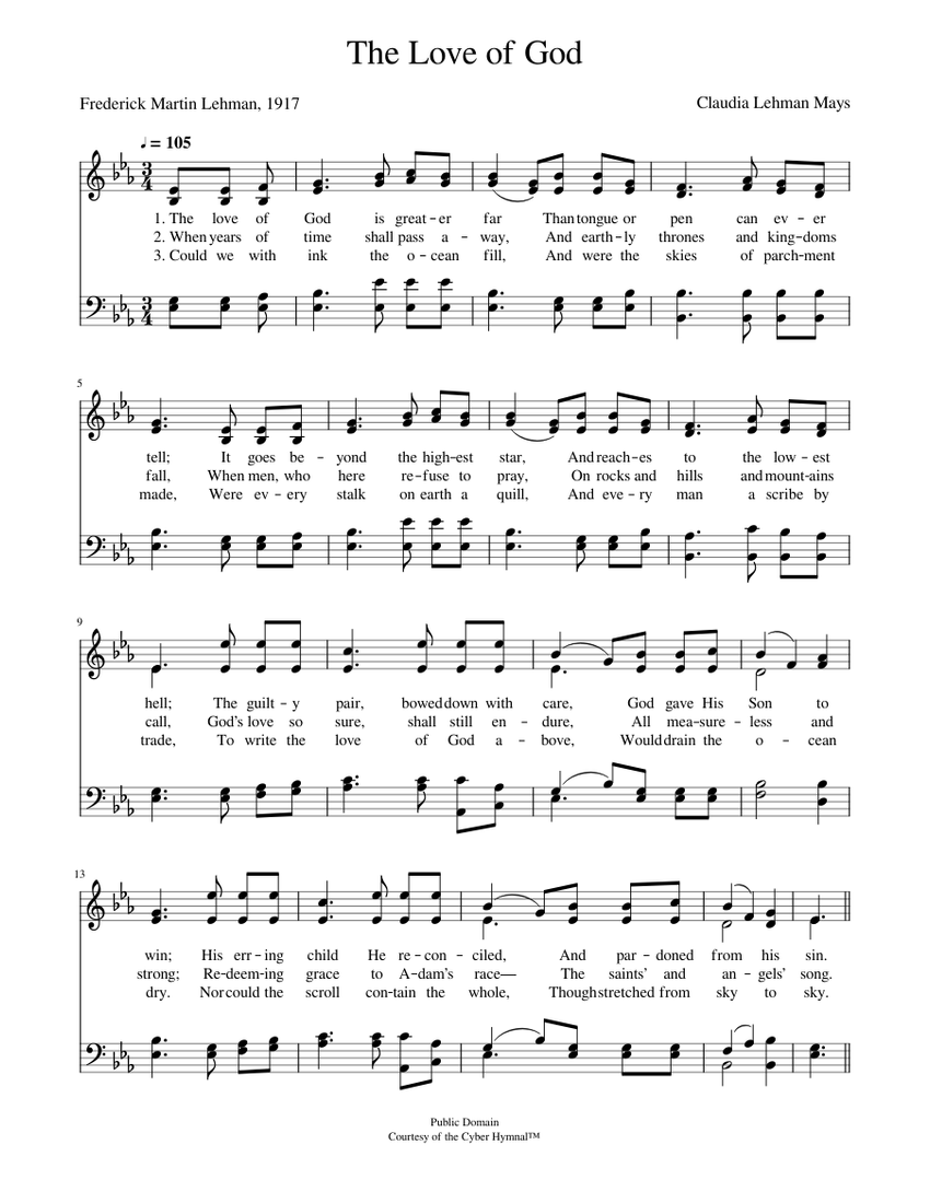 the love of god by frederick lehman choir