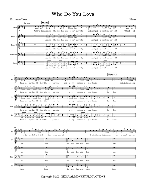 Who Do You Love (Arr. Nick "Klaus" Oliva) - Marianas Trench (Choral, TTBB)