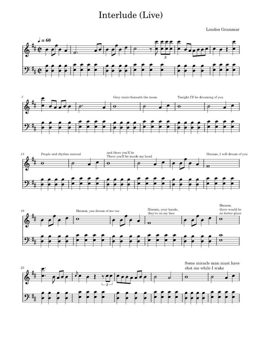 Musical Interlude Text Interlude (Live) – London Grammar from If you Wait Sheet Music for ...