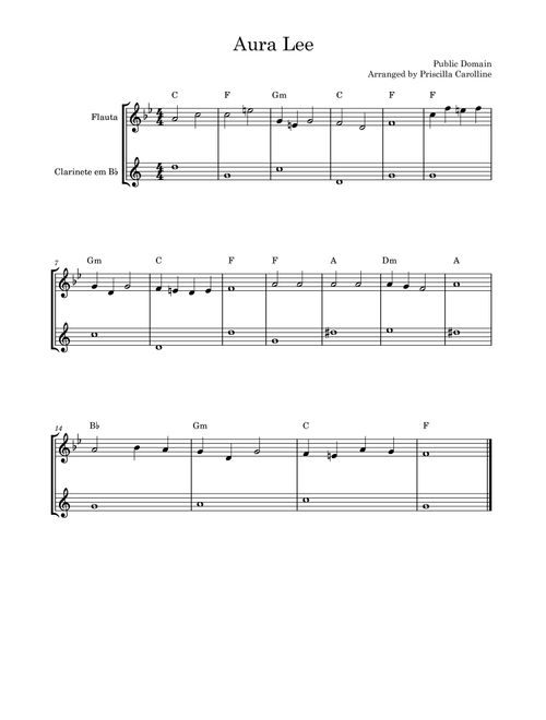 Aura Lee (Arr. Priscilla Carolline) - Traditional (Instrumental Duet)