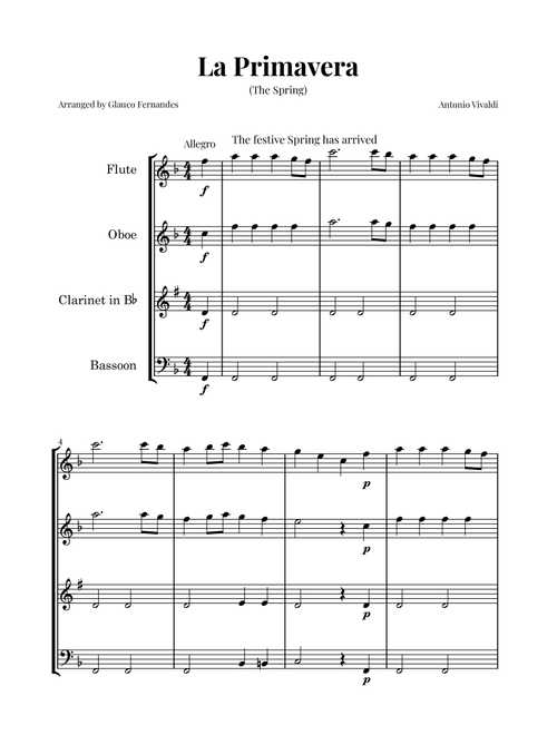 La Primavera (The Spring) by Vivaldi - Woodwind Quartet (Arr. Glauco Fernandes) - Antonio Vivaldi (Woodwind Ensemble)