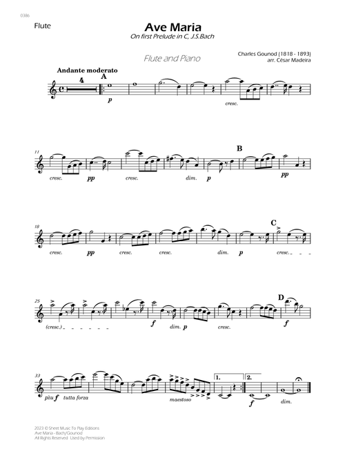 Ave Maria by Bach/Gounod - Flute and Piano (Individual Parts) (Arr. César Madeira) - Johann Sebastian Bach, Charles Francois Gounod (Flute and Piano)