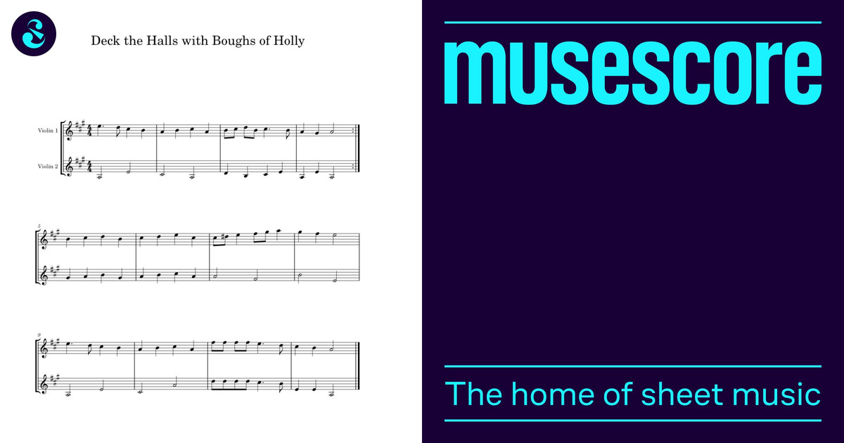 Deck the Halls with Boughs of Holly Sheet Music for Violin (String Duet ...