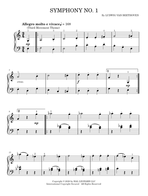 Symphony No.1, Op.21 - Ludwig van Beethoven (Easy Piano)