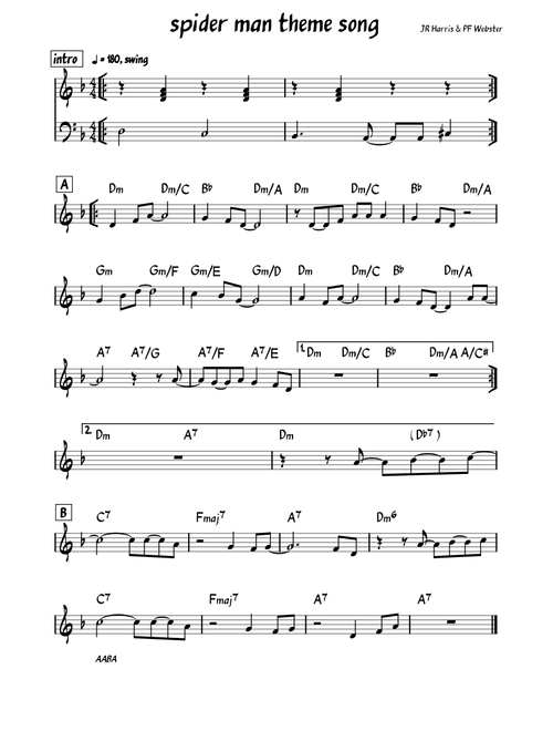 Spiderman Homecoming Theme – Michael Buble – Leadsheet