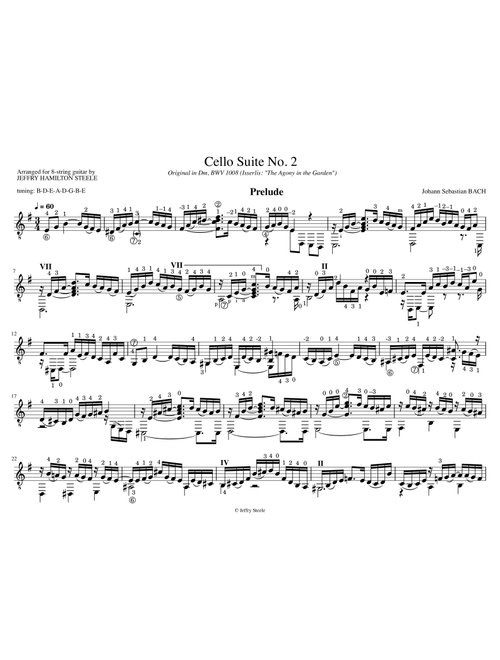 Cello Suite No. 2, BWV 1008, arranged for 8-string guitar (Arr. Jeffry Steele) (Solo Guitar)