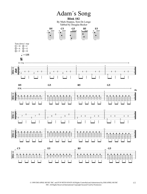 Adam's Song (Arr. Douglas Becker) - Blink 182 (Guitar Tab)