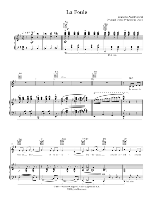La Foule - Piaf, Edith and Monnot, Marguerite (Piano-Voice-Guitar)