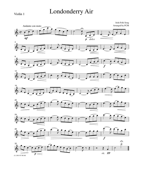 Irish Folk Song Londonderry Air, for string quartet, JM003 (Arr. FCMUSIC) - Traditional (String Quartet)
