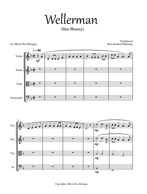 Wellerman (Sea Shanty) - String Quartet (Arr. Marie-Ève Mainguy) - Traditional (String Quartet)