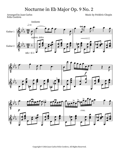 Nocturne in Eb Major Op. 9 No. 2 (Arr. Juan Carlos Felix Cordova) - Frédéric Chopin (Instrumental Duet)