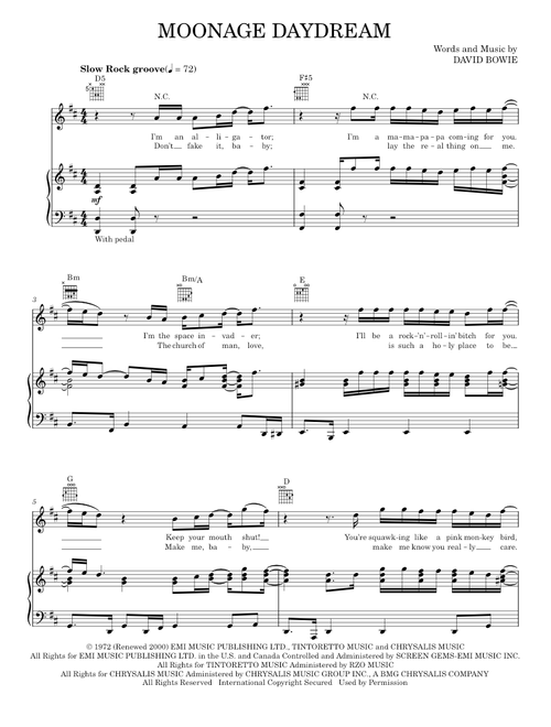 Moonage daydream - David Bowie (Piano-Vocal-Guitar)