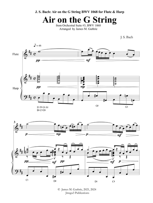Bach: Air on a G String for Flute & Harp (Arr. James M. Guthrie) - J. S. Bach (Instrumental Duet)