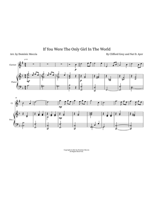 If You Were The Only Girl In The World (Arr. Dominic Meccia) - Clifford Grey, Nat D. Ayer (Clarinet and Piano)