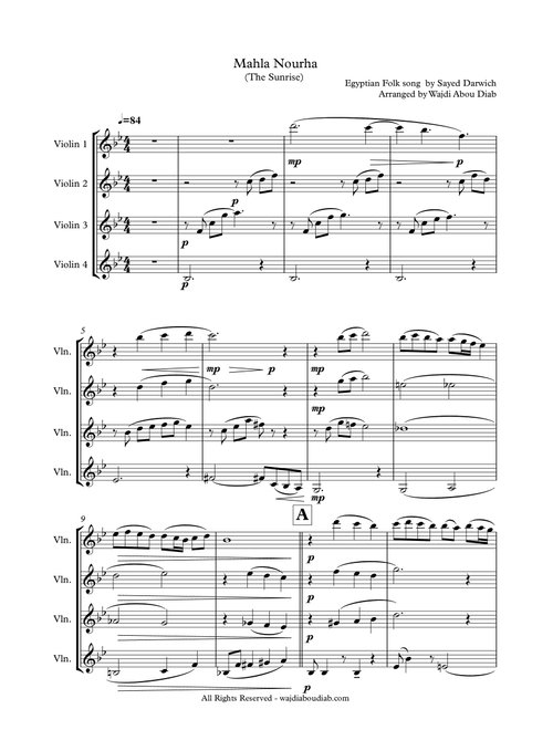 MAHLA NOURHA (arabic song) - violins quartet (Arr. Wajdi Abou Diab) - Sayed Darwich (String Quartet)