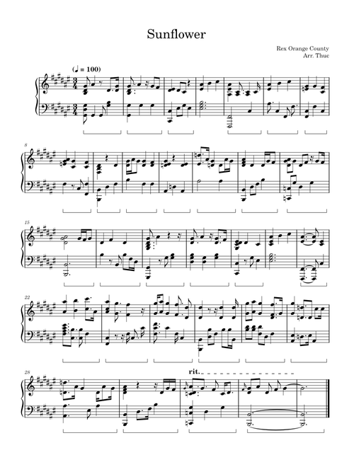Sunflower – Rex Orange County (Piano Solo)