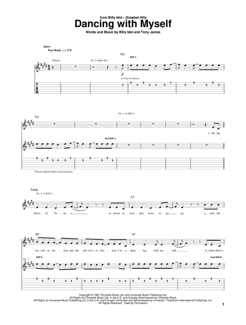 Dancing With Myself - Billy Idol (Guitar Tab)