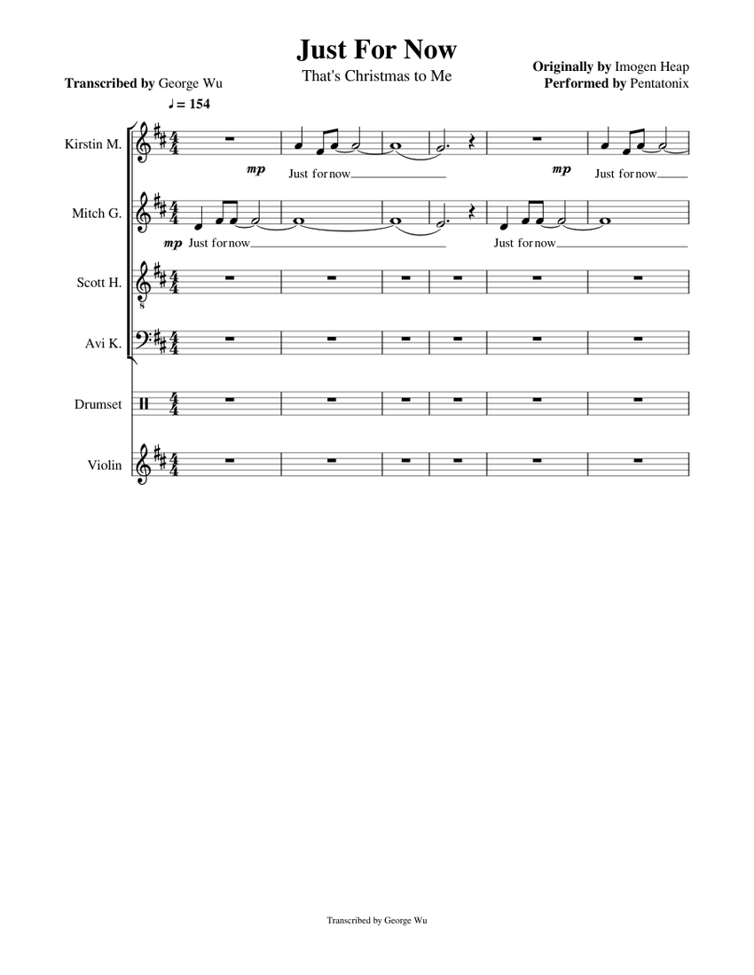 Just For Now - Pentatonix (Full Sheet Music with Lyrics) Sheet 