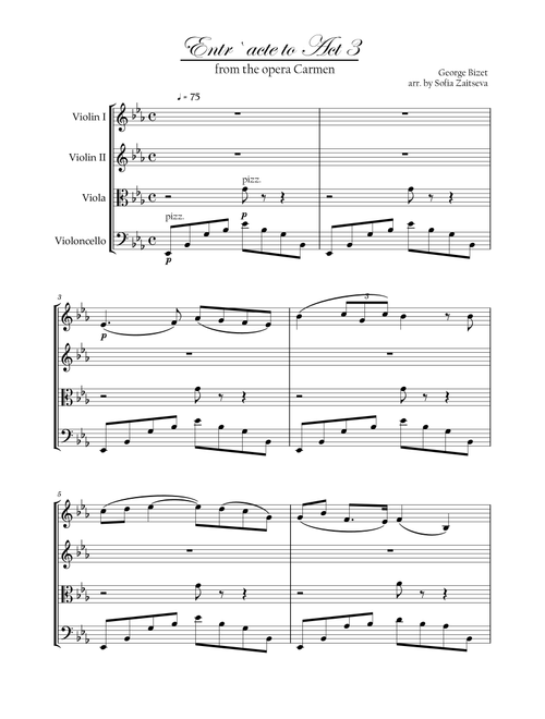 Entr'acte from Carmen arr. for String Quartet (Arr. Sofia Zaitseva) - Georges Bizet (String Quartet)