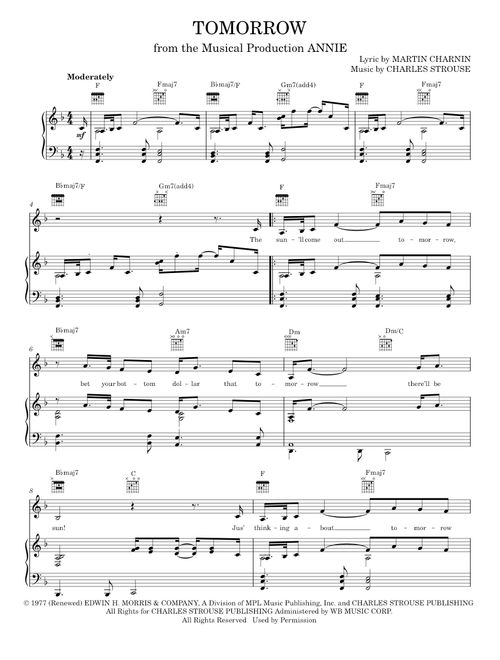 Tomorrow - Annie Musical, Charles Strouse (Piano-Vocal-Guitar)